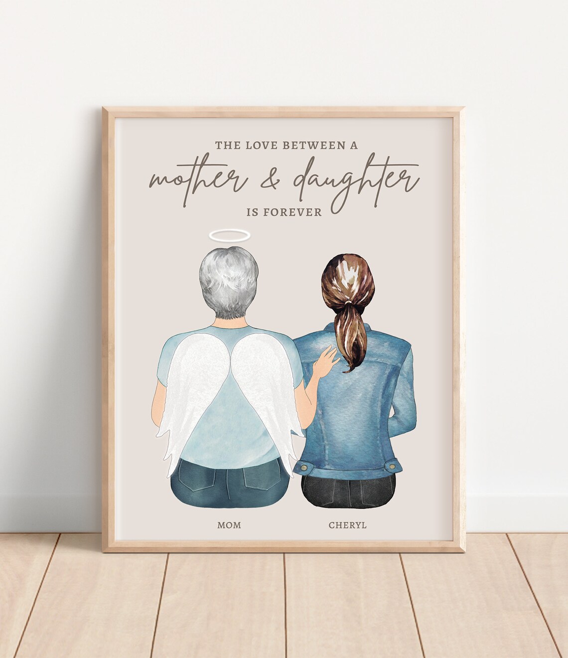 Mother and Daughter Forever Love Angel Memorial Portrait Print