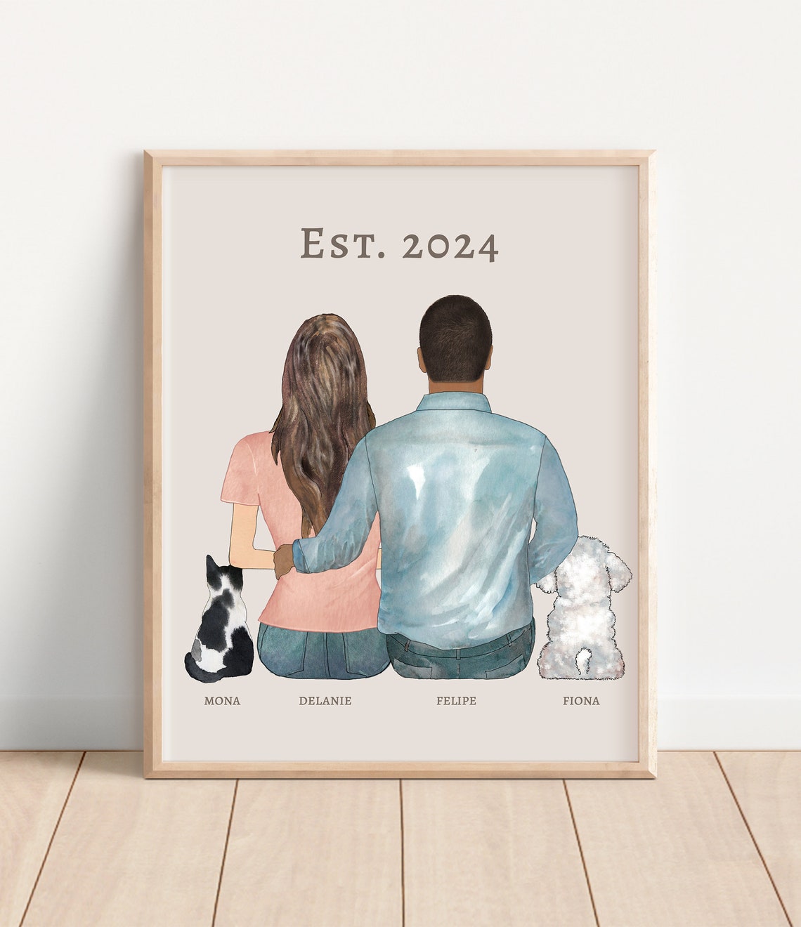 Boyfriend Gift Idea 1st Anniversary Gift Personalized Portrait With Pets Husband Gift From Wife Girlfriend Birthday Gift Romantic Gift