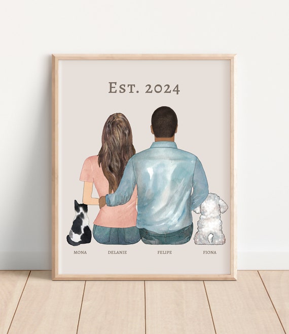 Boyfriend Gift Idea 1st Anniversary Gift Personalized Portrait With Pets Husband Gift From Wife Girlfriend Birthday Gift Romantic Gift