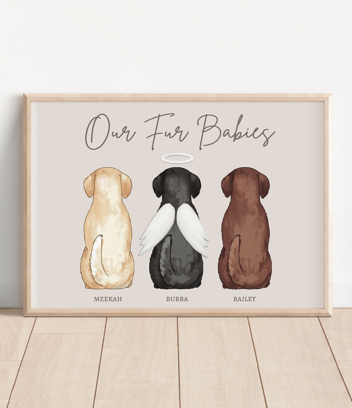 Our Fur Babies Three Labrador Dogs Angel Memorial Portrait Poster