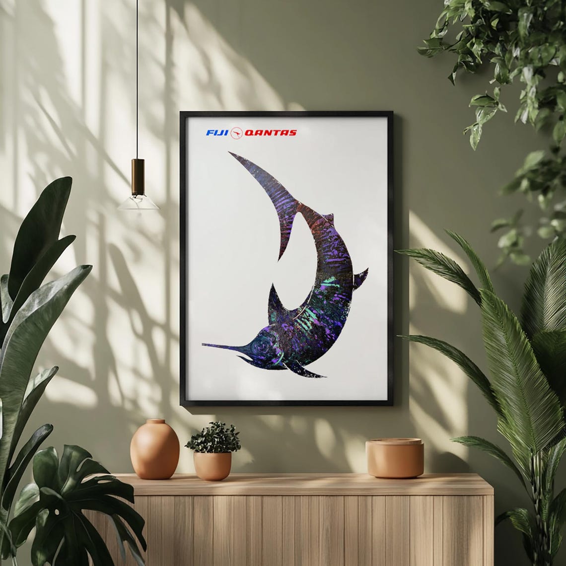 Vintage Fiji Qantas Travel Poster Leaping Marlin Airline Wall Decor - Image 3