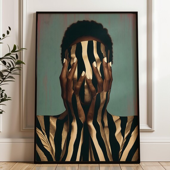Afro Woman Faceless Portrait Abstract Afrocentric Wall Art Modern Black Culture Print Digital Download