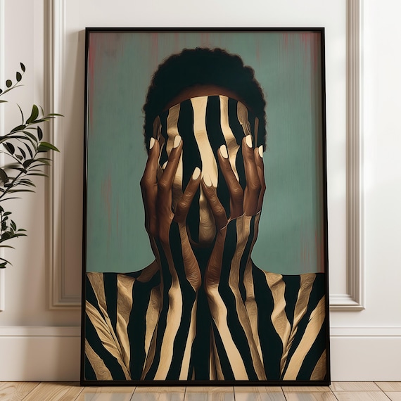 Afro Woman Faceless Striped Portrait Modern Afrocentric Art Poster