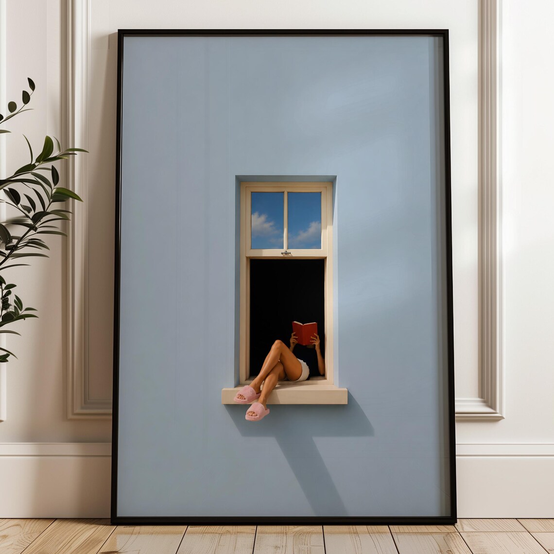 Minimalist Blue Reading Window Art Print