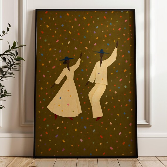 Abstract Dancing Couple Wall Art Modern Primitive Print Minimalist Whimsical Decor Digital Download