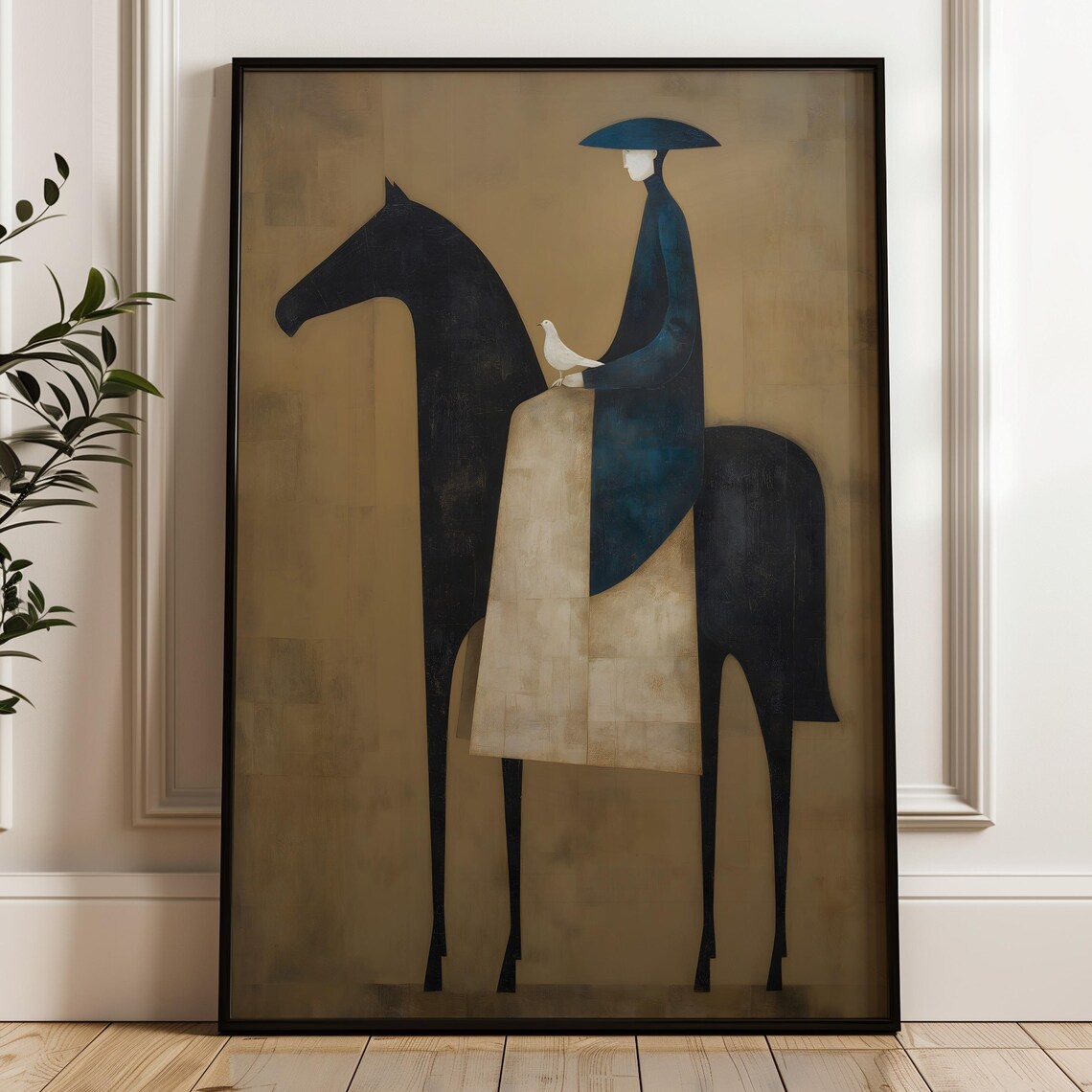 Japandi Horse Rider With White Bird Minimalist Wabi Sabi Poster