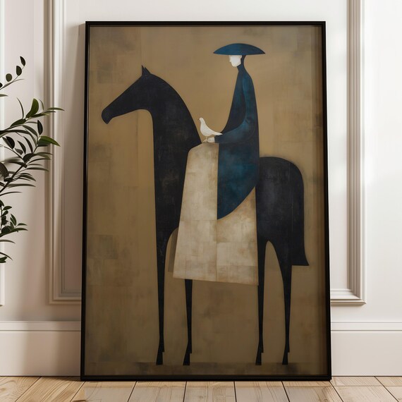 Abstract Horse Rider Art Print Whimsical Western Decor Japandi Wall Digital Download