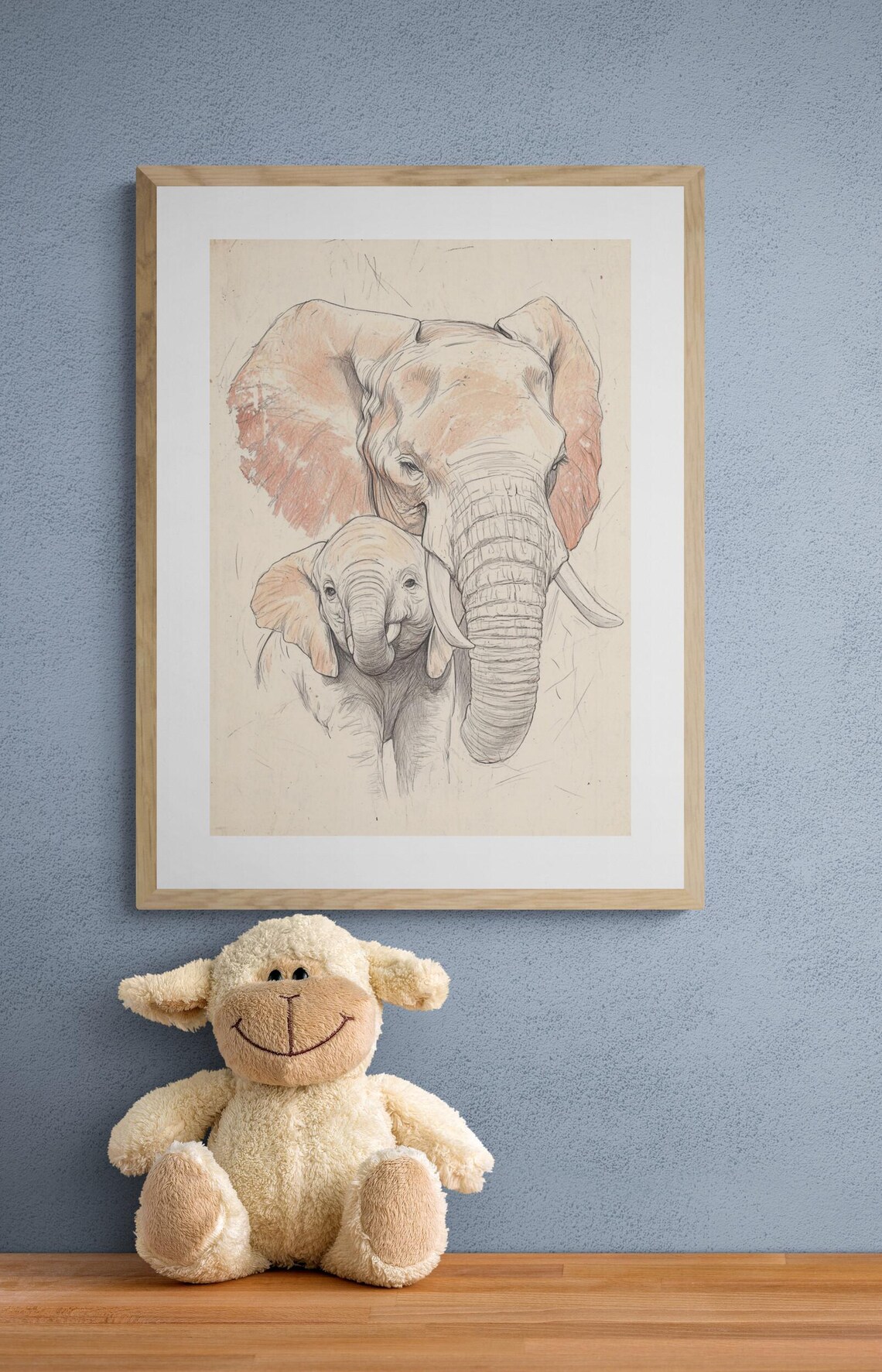 Loving Elephants Mother Baby Sketch Hand Drawn Nursery Wall Art Poster - Image 2