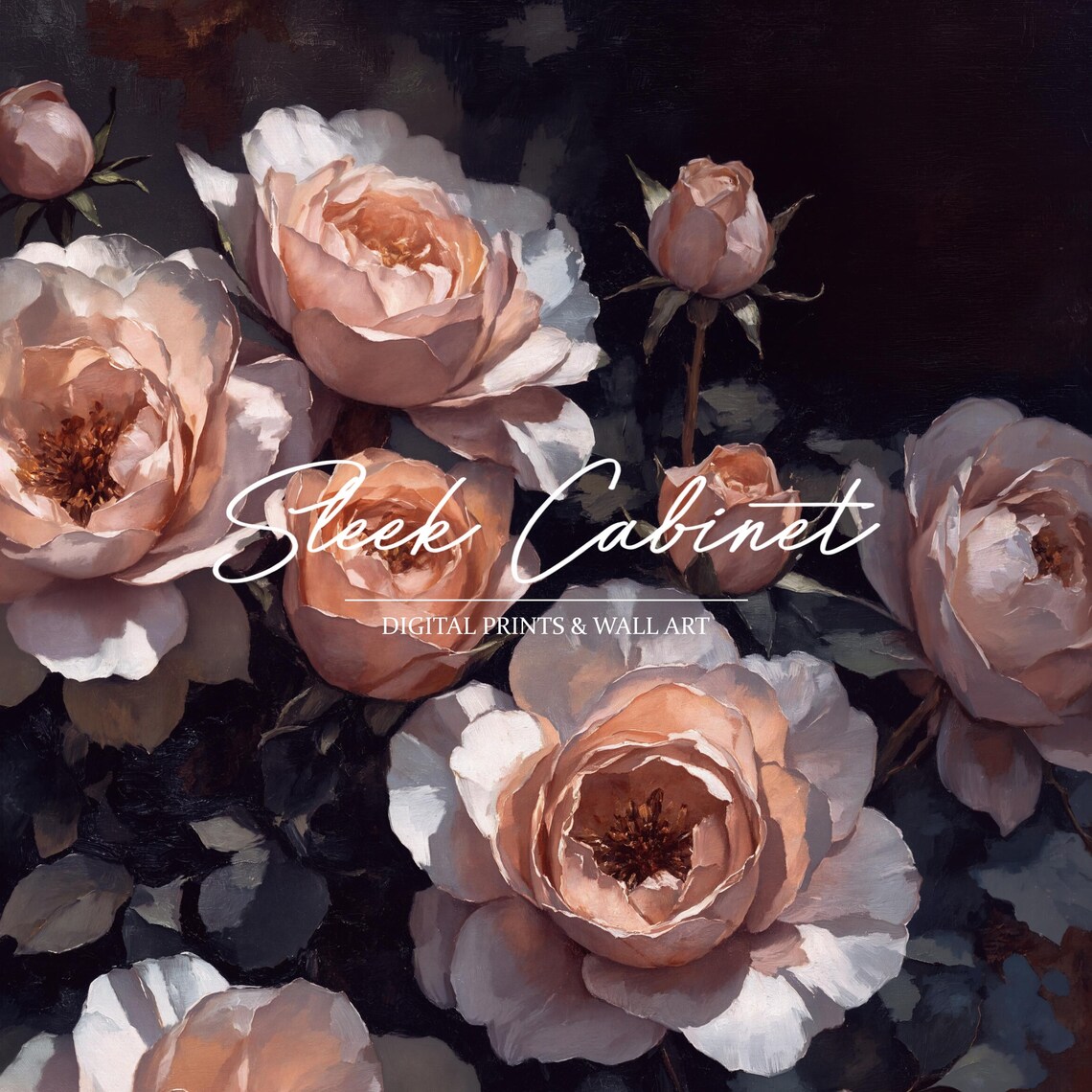 Vintage Apricot Roses Dark Chiaroscuro Floral Still Life Poster - Image 4