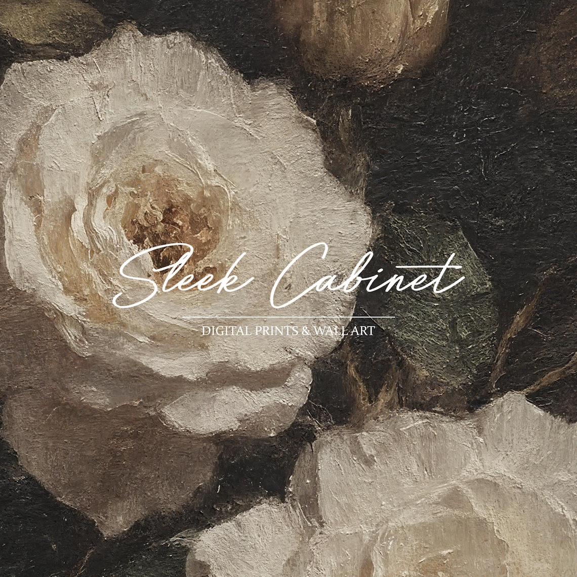 Dark Floral Still Life Oil Painting Wall Art Print - Image 3