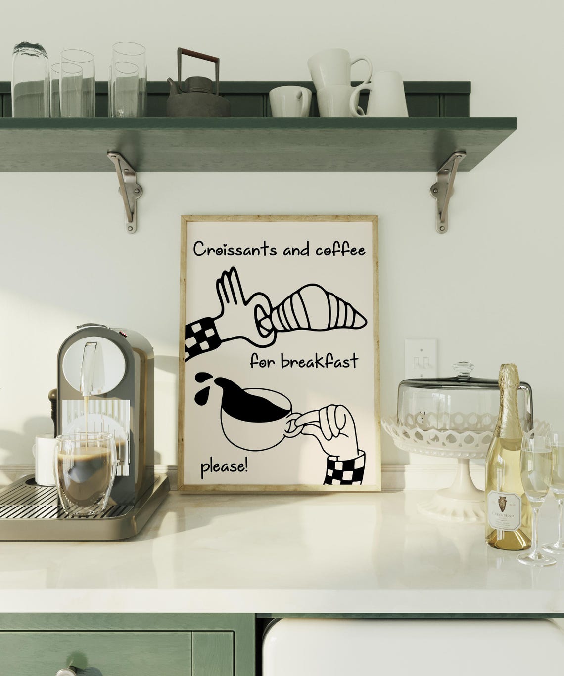 Croissants and Coffee for Breakfast Please Hand Drawn Line Art Print - Image 4