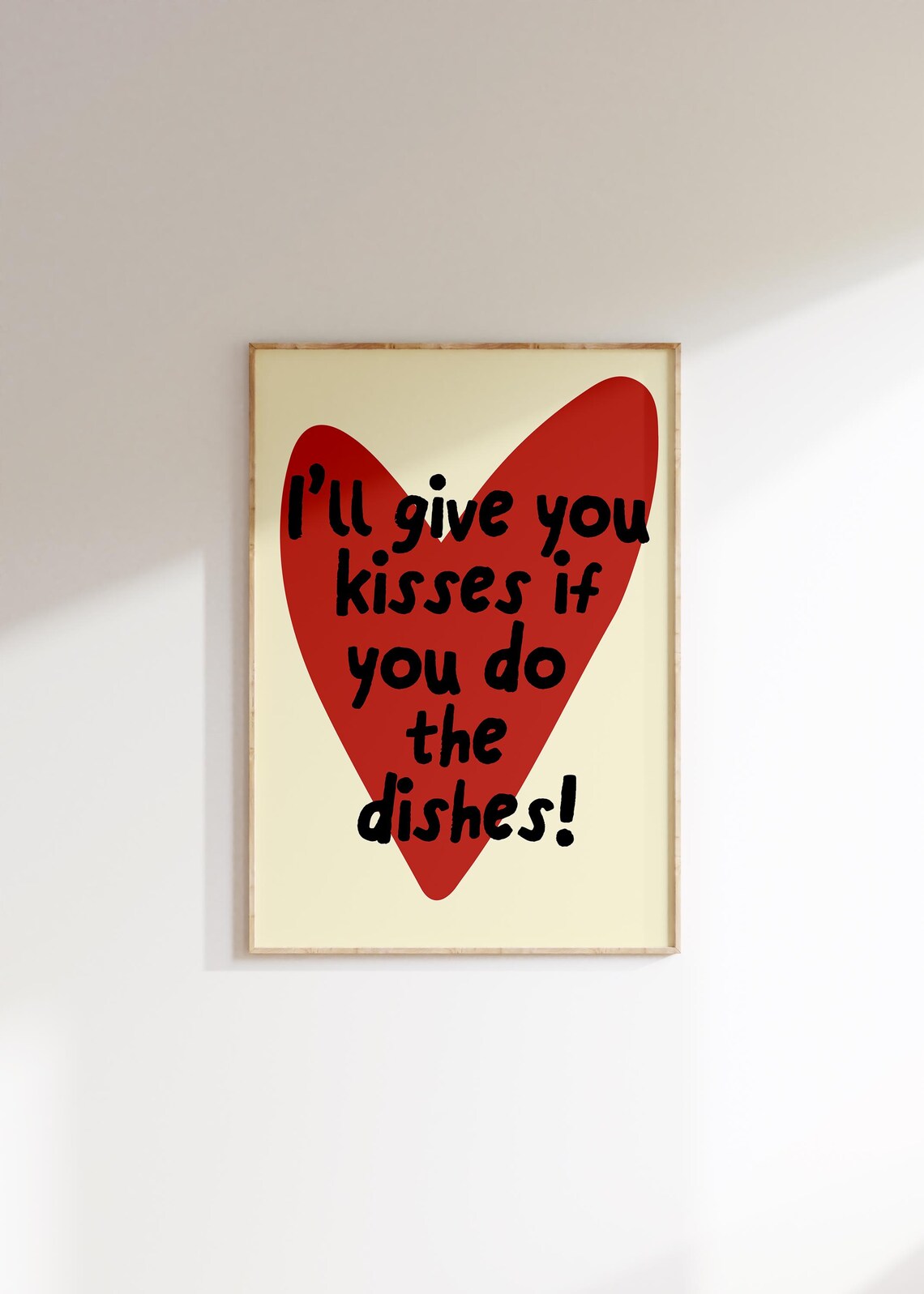 Kisses If You Do the Dishes Cream Heart Kitchen Humor Poster - Image 2