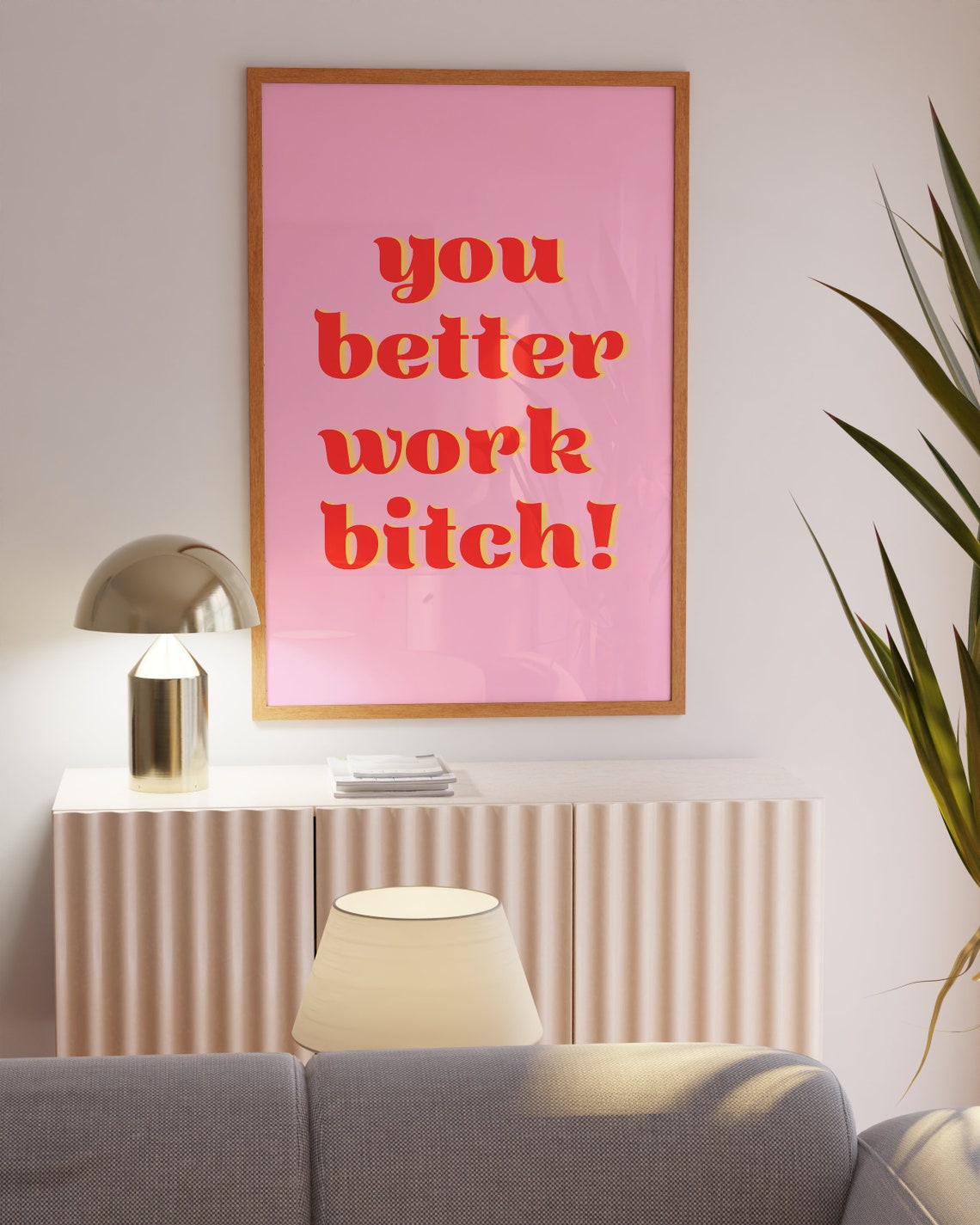 You Better Work Sassy Bold Red Hot Pink Typography Quote Poster - Image 5