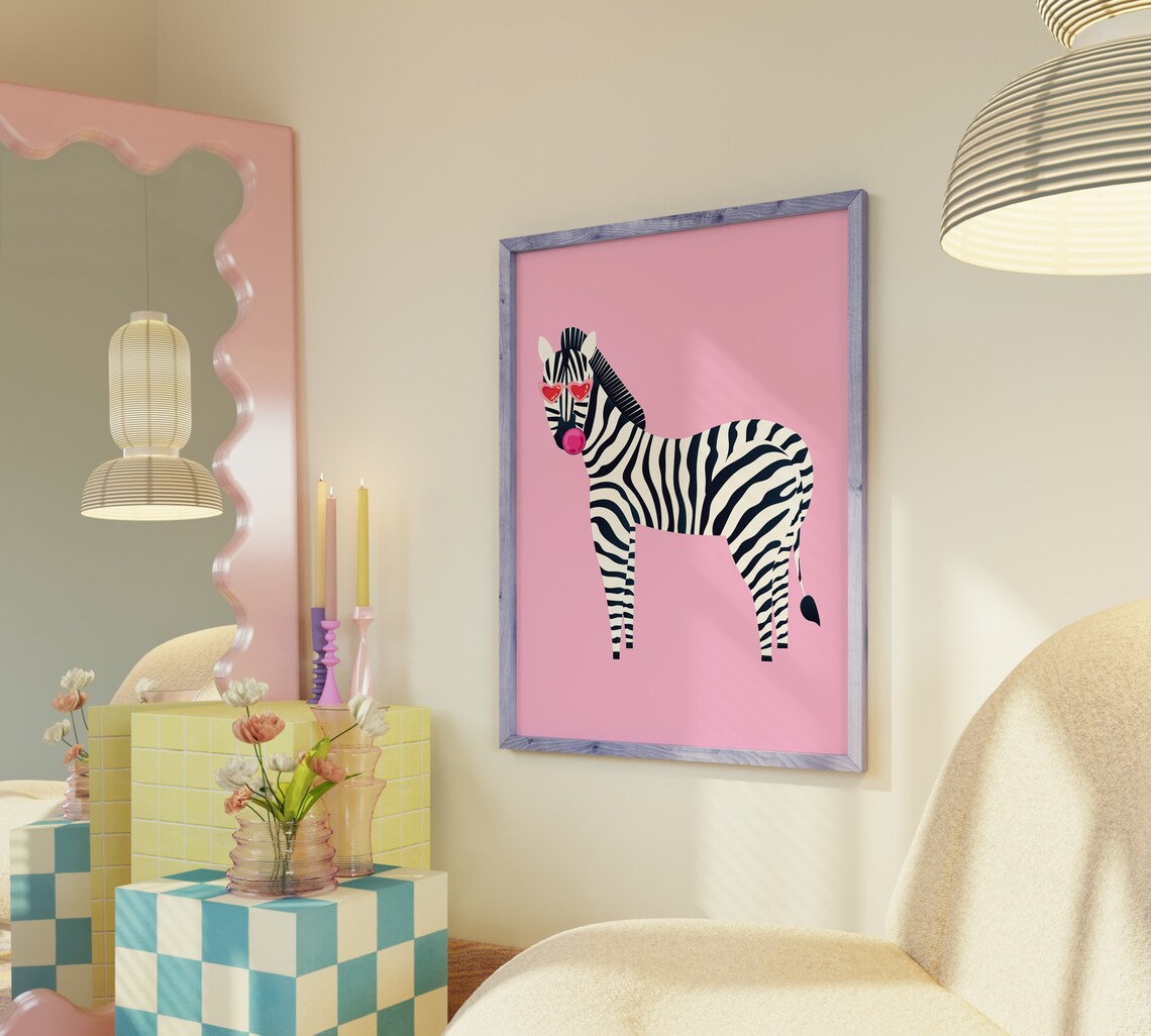 Zebra With Sunglasses Art Print, Maximalist Decor - Image 6