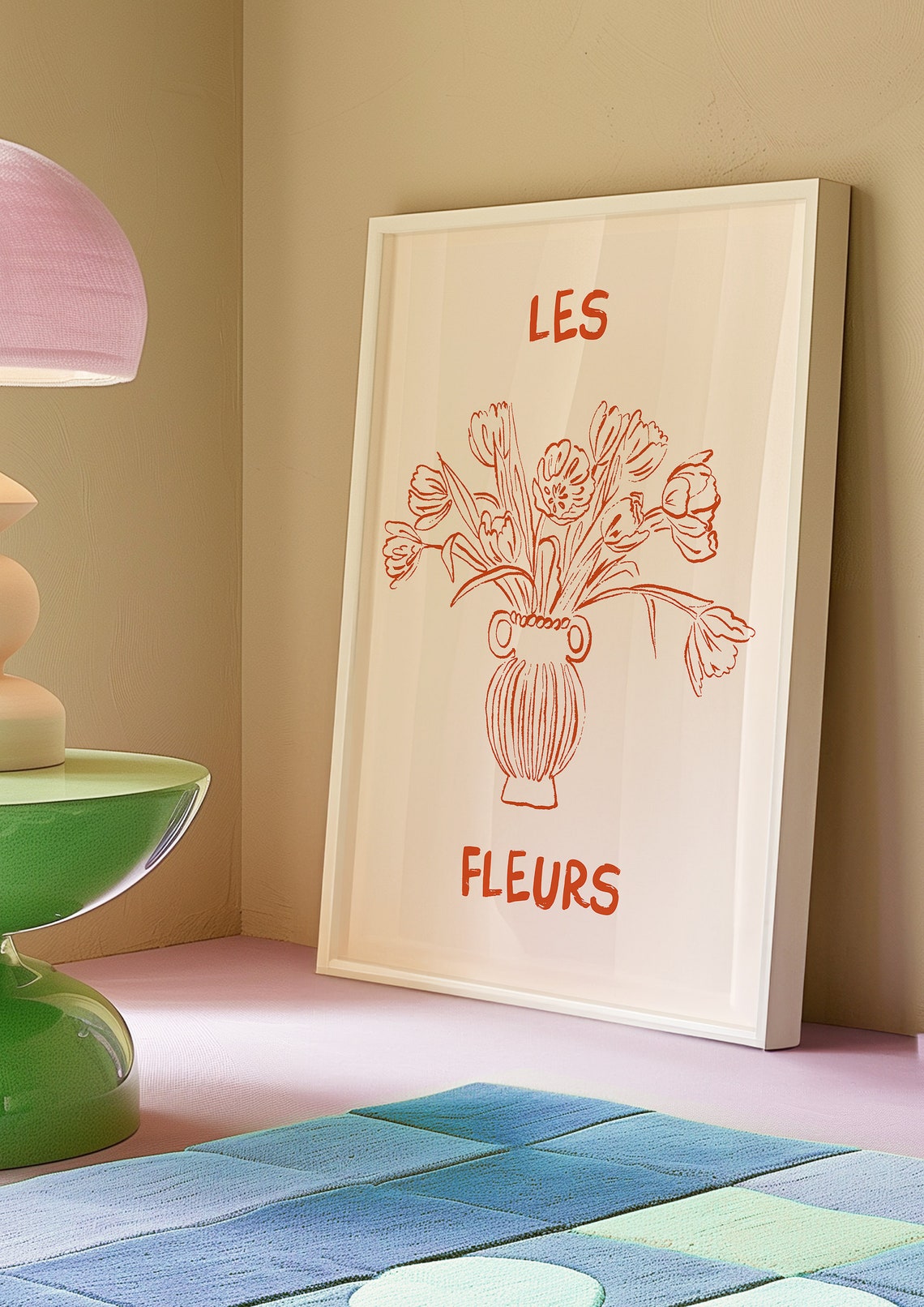 Les Fleurs Red Tulip Bouquet in Classic Ribbed Urn Line Art Poster - Image 3