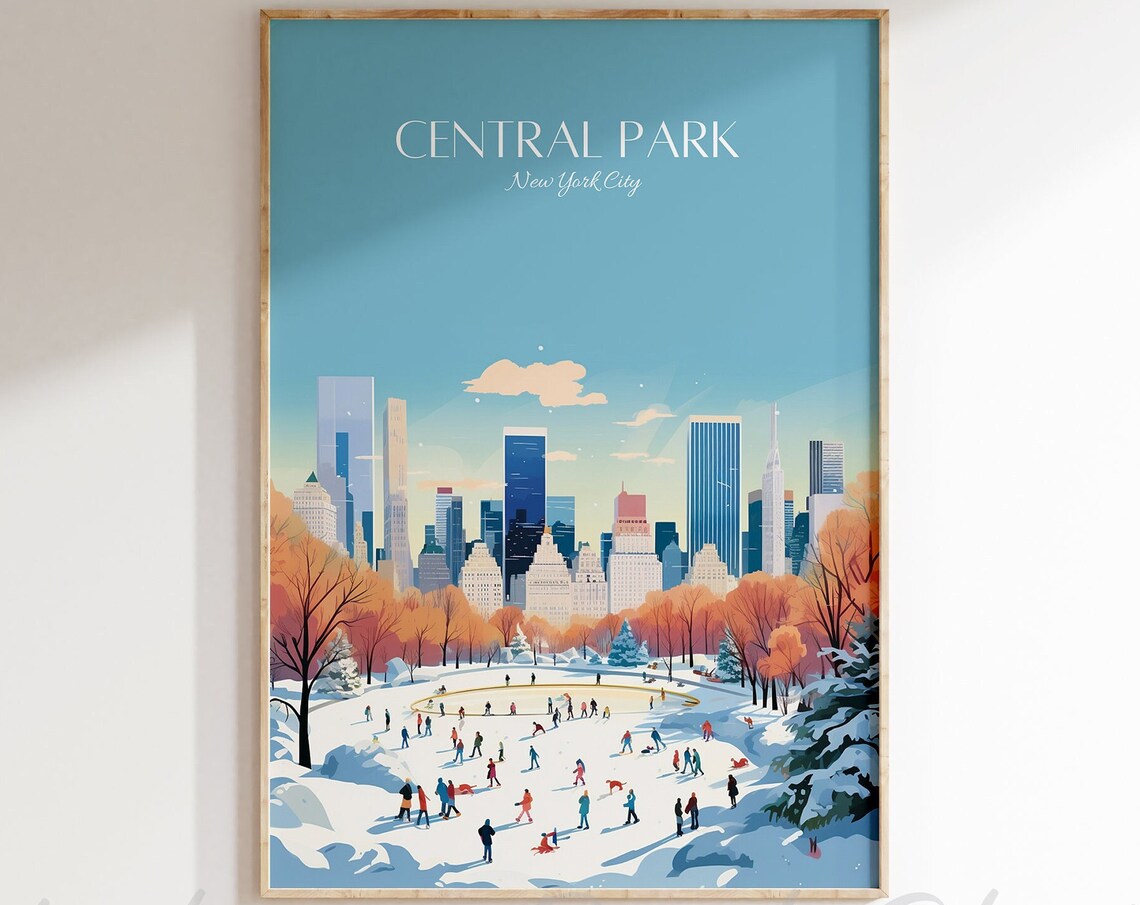 Central Park Winter Skating Scene New York City Travel Poster