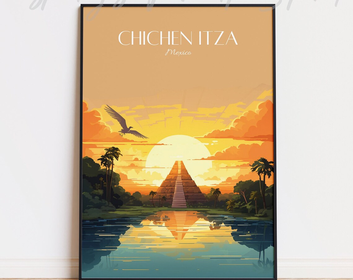 Chichen Itza Mexico Vintage Travel Poster Print