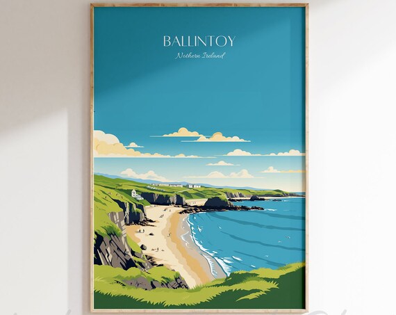 Ballintoy Northern Ireland Coastal Beach Cliffs Travel Poster