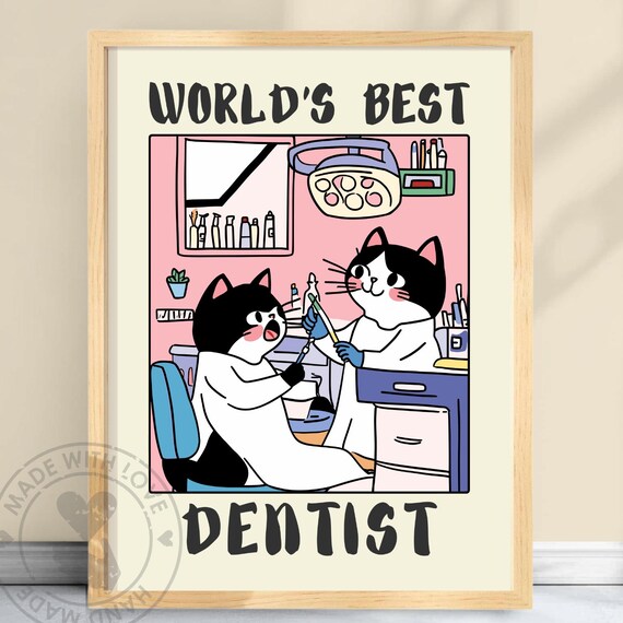 World's Best Dentist Funny Cat Cartoon Dental Office Gift Poster