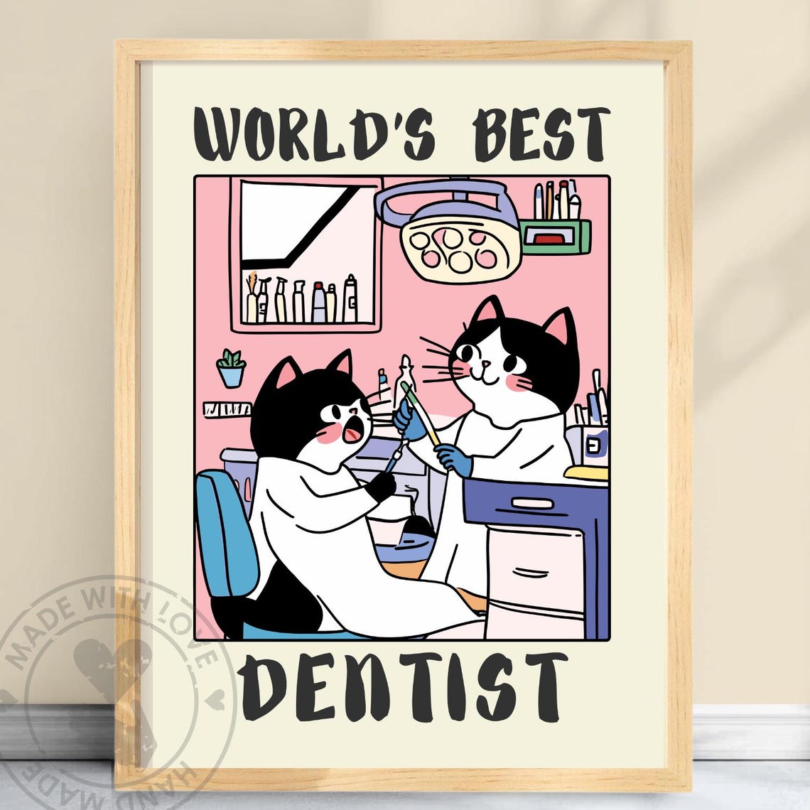 World's Best Dentist Funny Cat Cartoon Dental Office Gift Poster