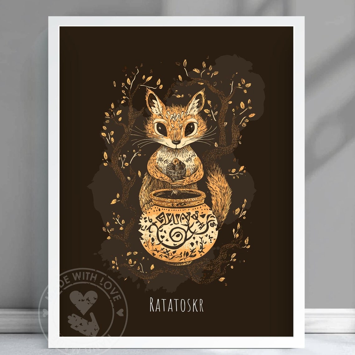 Ratatoskr Squirrel Norse Mythology Poster Cute Viking Forest Art
