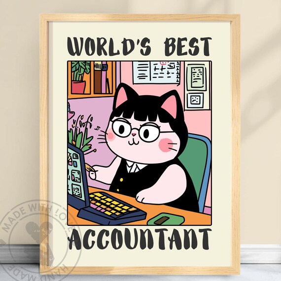 World's Best Accountant Funny Black Cat Office Cartoon Poster