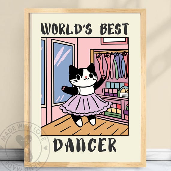 Cat Ballerina Poster Funny Dancer Print Whimsical Home Decor