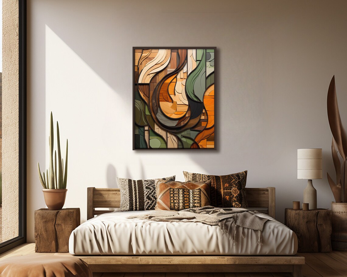 Boho Wood Shapes, Earth Tones Wall Art Print - Image 4
