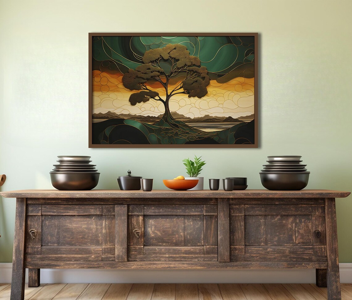 Nature Inspired Home Decor Abstract Tree Art Shades Of Green Brown Beige And Orange African Inspired Earth Tones Poster Neutral Shades - Image 3
