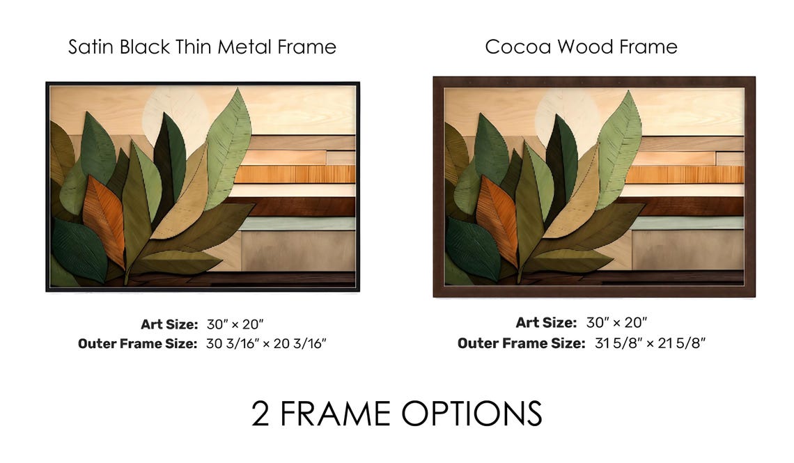Wood Look Green Leaves Horizontal Slat Rustic Botanical Art Poster - Image 2