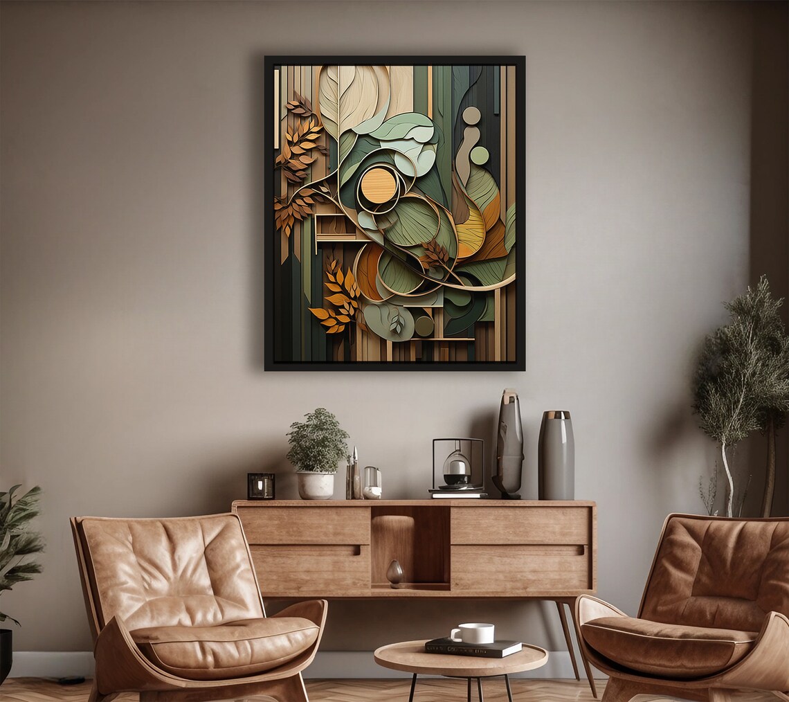 Botanical Boho Wood-Look Poster, Neutral Decor - Image 3