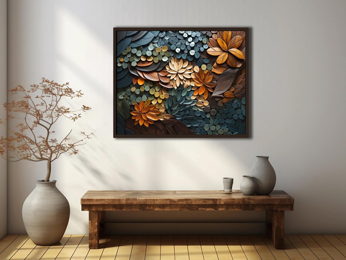 Wood Grain Abstract Boho Botanic Art Print, Living Room - Image 2