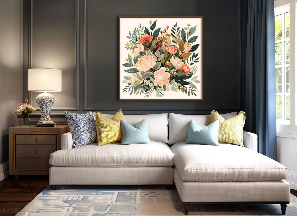 Soft Peach Peony Watercolor Bouquet Coral Blooms Floral Art Poster - Image 4