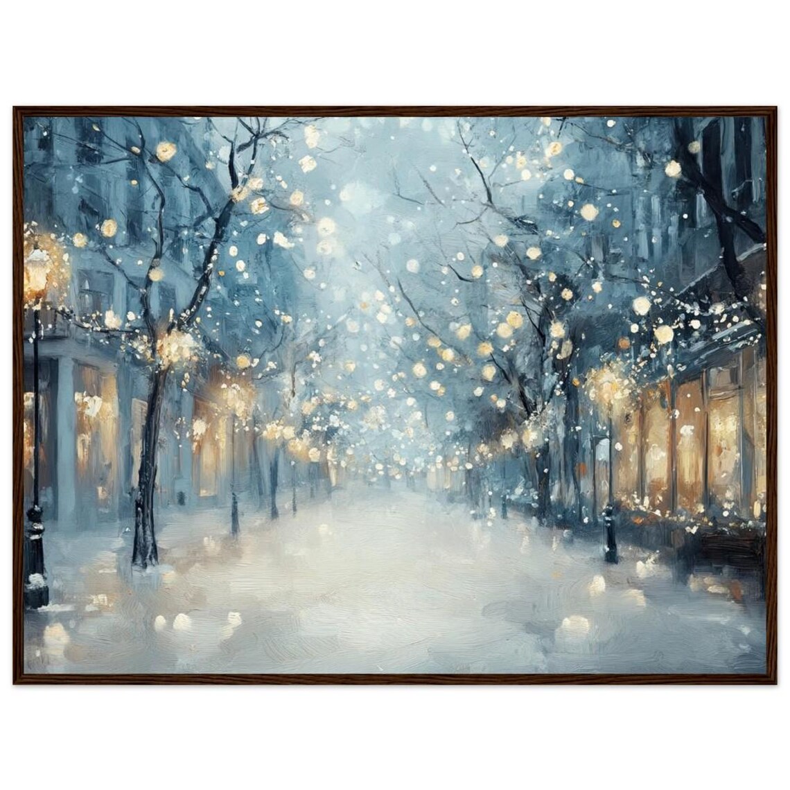 Paris Snowy Street Scene Oil Painting Print Europe Cityscape Christmas Lights Wall Art Parisian Winter Magic By Nataliaayuart