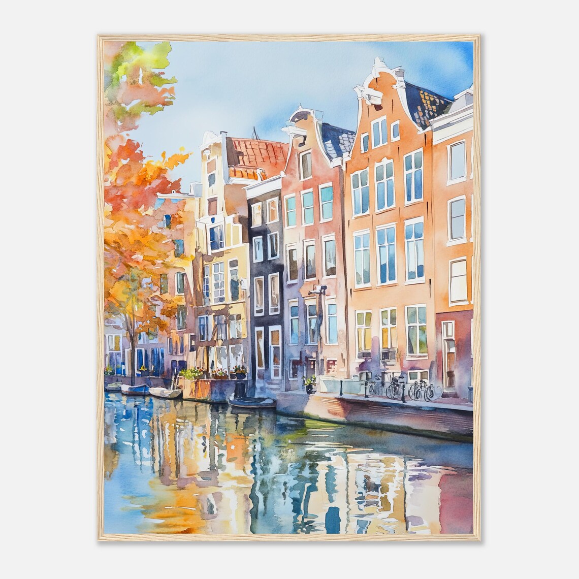 Amsterdam Watercolor Travel Poster, Netherlands Cityscape