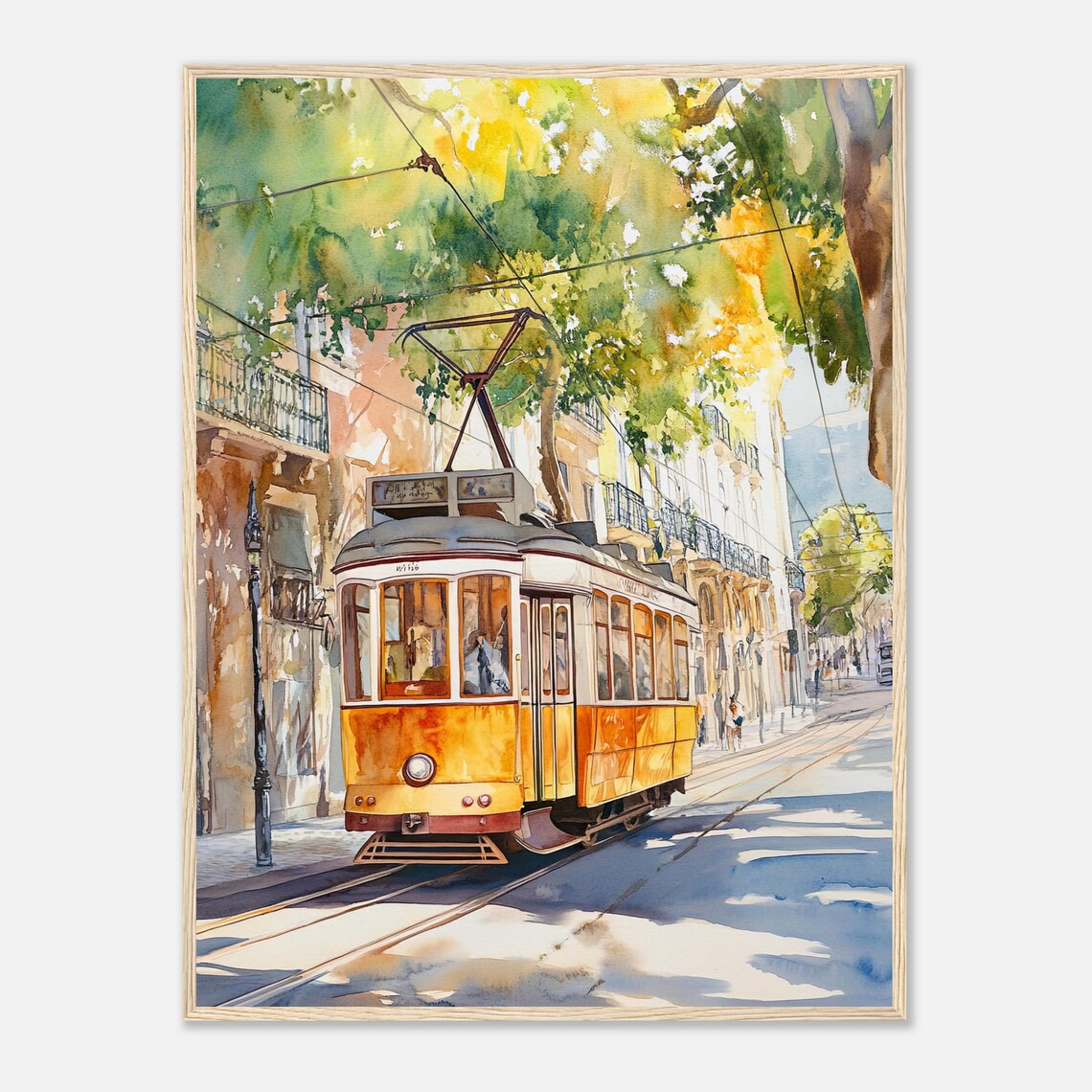 Lisbon Watercolor Travel Poster, Portugal Tram