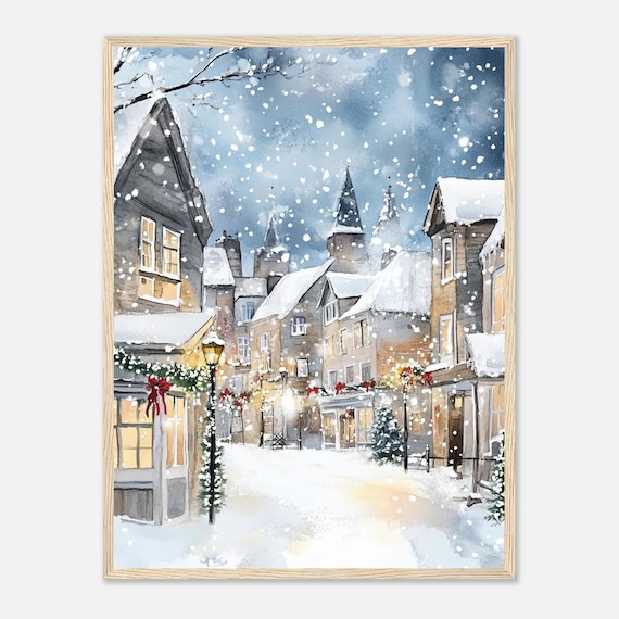 Christmas in Bampton Watercolor Vintage Winter Art Print