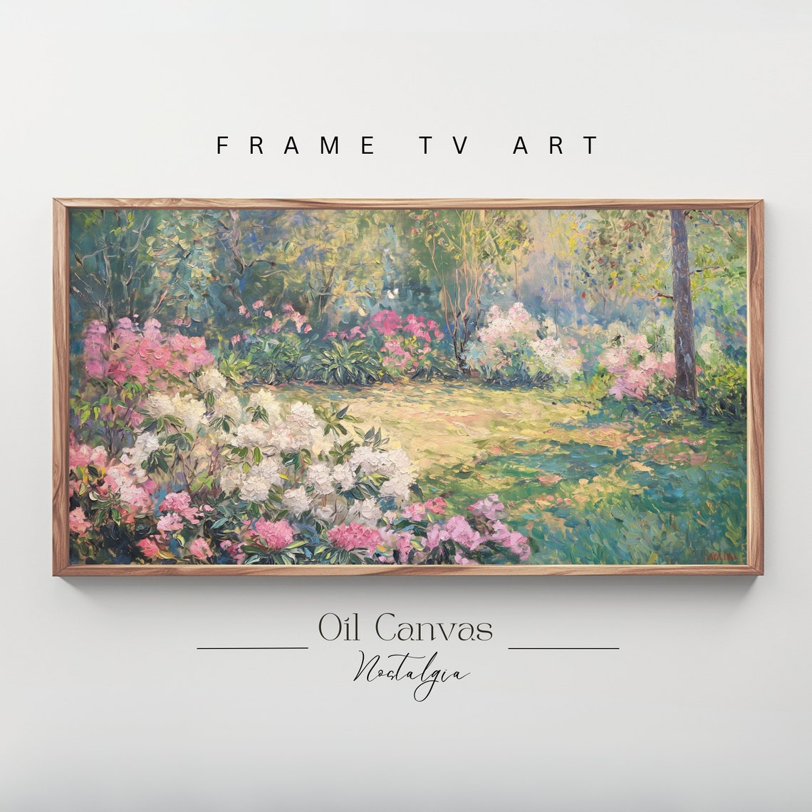 Spring Flower Garden Pink White Azaleas Sunlit Botanical Wall Art