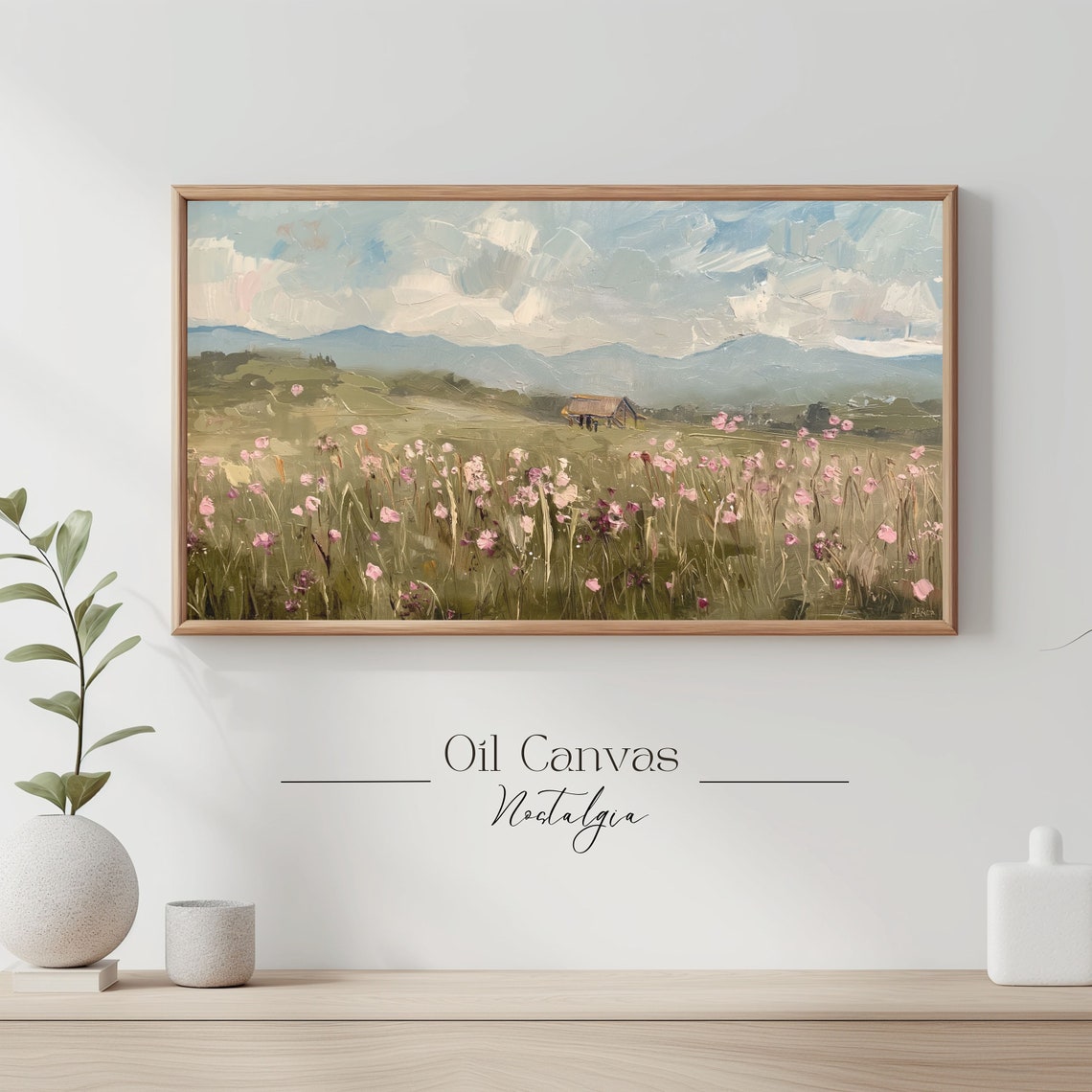 Frame Tv Art Rustic Mountain Landscape Vintage Nature Mountain Oil Painting Rustic Cabin Decor - Image 3