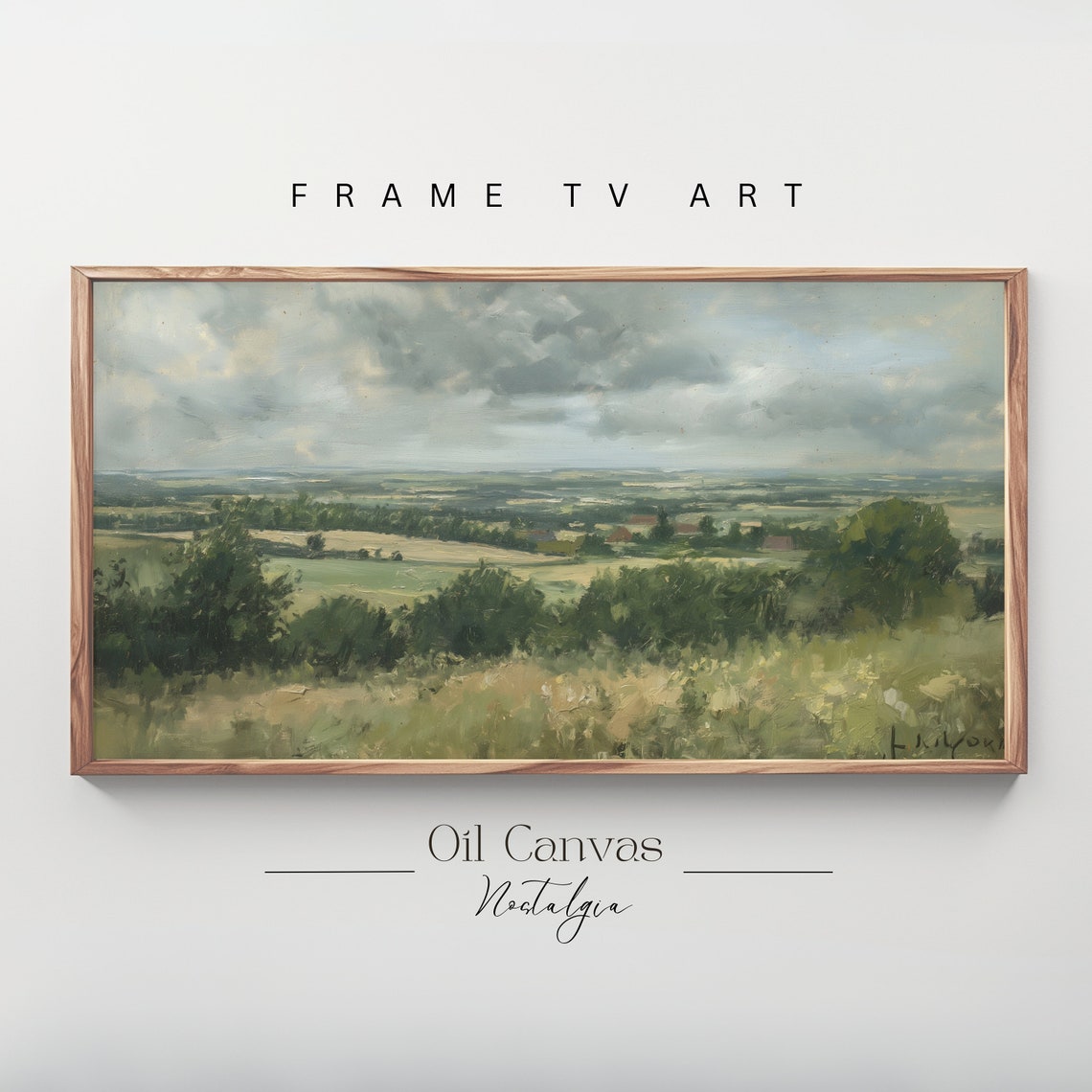 Autumn Landscape Oil Painting Frame Tv Art Rustic Country Decor Moody Muted Colours