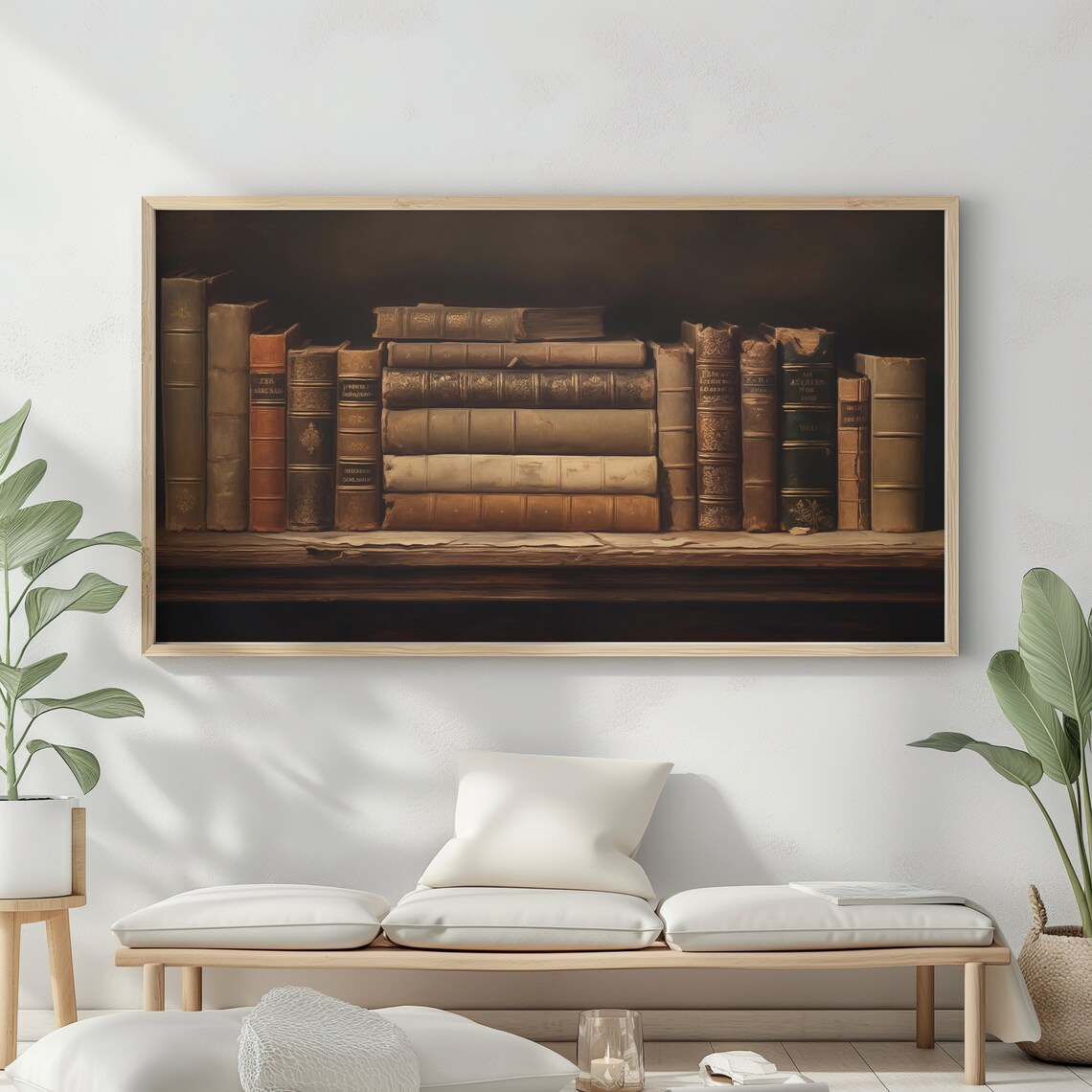Vintage Leather Book Stack Dark Academia Library Moody Rustic Wall Art Poster - Image 2