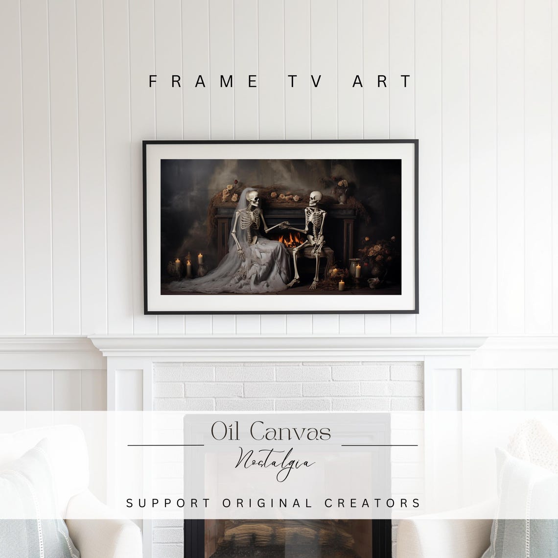 Skeleton Vintage Halloween Frame Tv Art Creepy Dark Academia Painting Spooky Moody Decor - Image 2