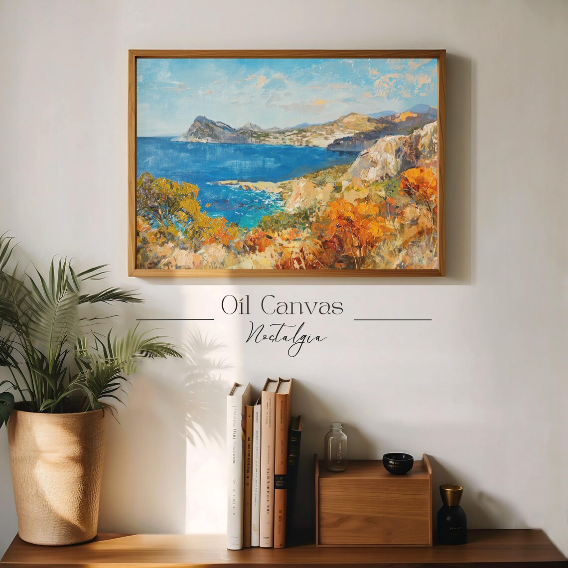 Wall Art Vintage Beach Oil Painting Summer Sea Art Ocean Costal Landscape Blue Nautical Seascape - Image 3