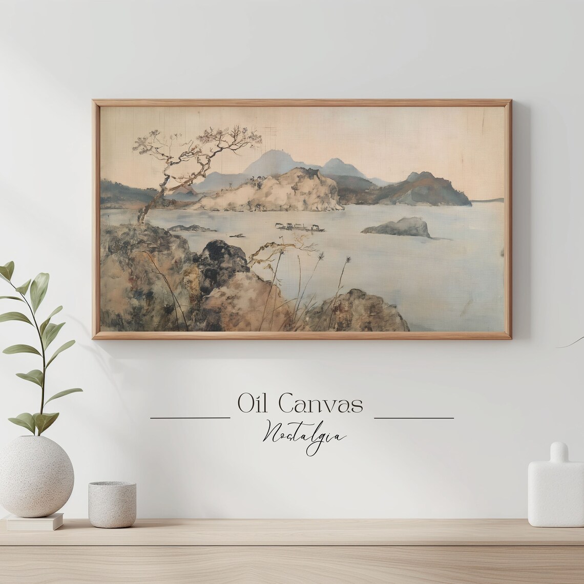 Frame Tv Art Vintage Beach Oil Painting Summer Sea Art Ocean Frame Tv Art Costal Landscape Blue Nautical Seascape - Image 3