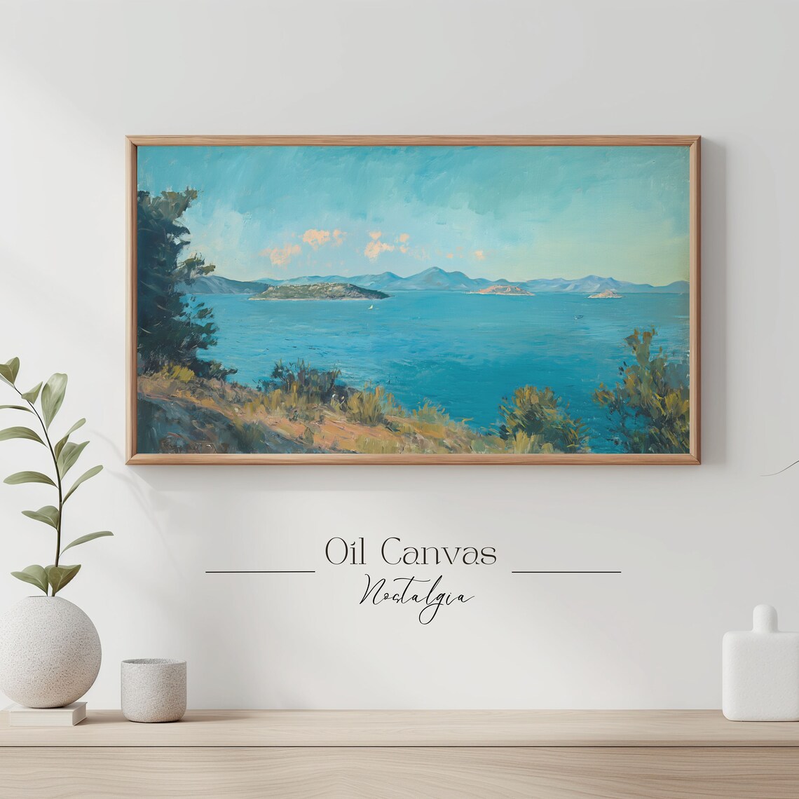 Frame Tv Art Vintage Beach Oil Painting Summer Sea Art Ocean Frame Tv Art Costal Landscape Blue Nautical Seascape - Image 3