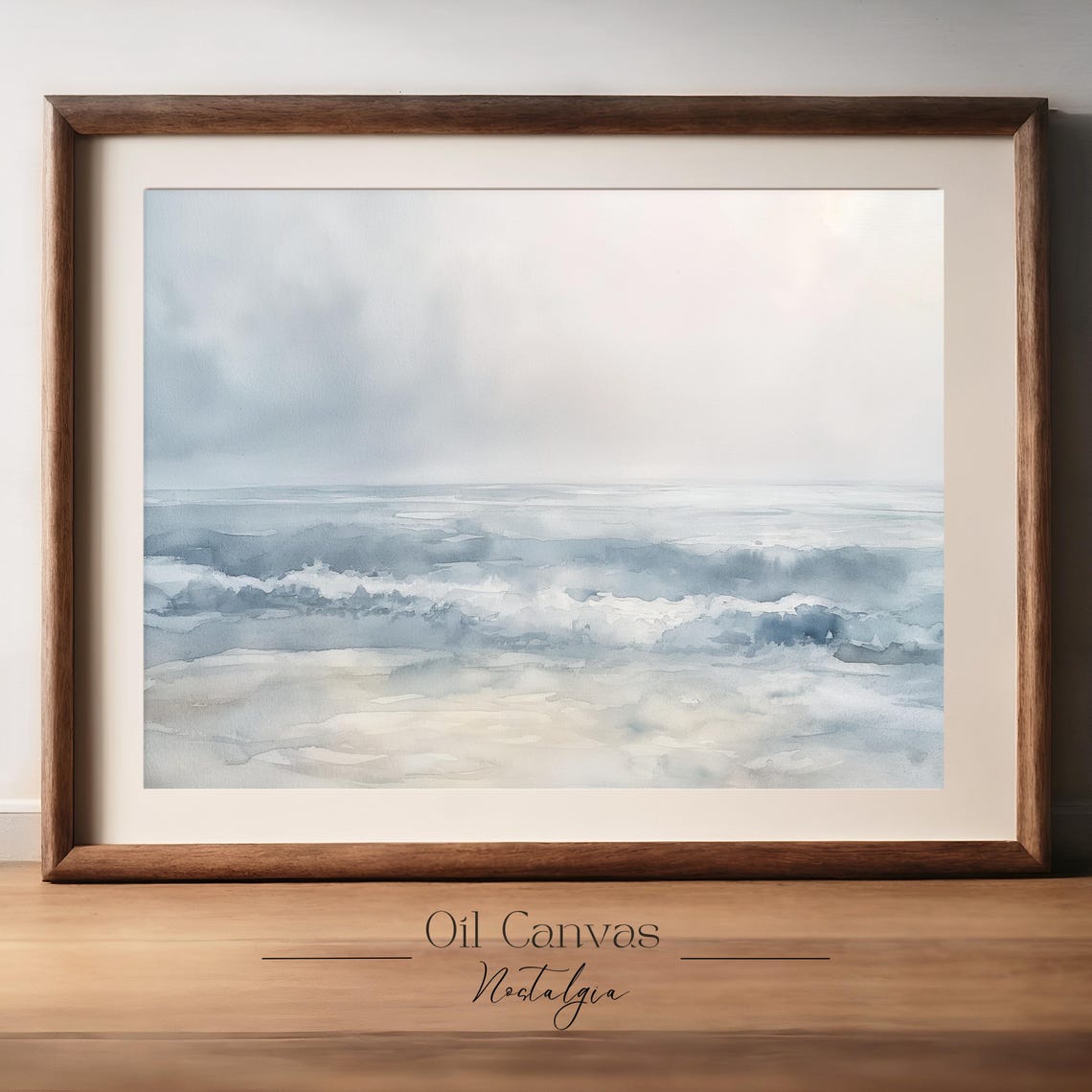 Serene Ocean Waves Soft Blue Watercolor Beach Misty Shoreline Poster - Image 2