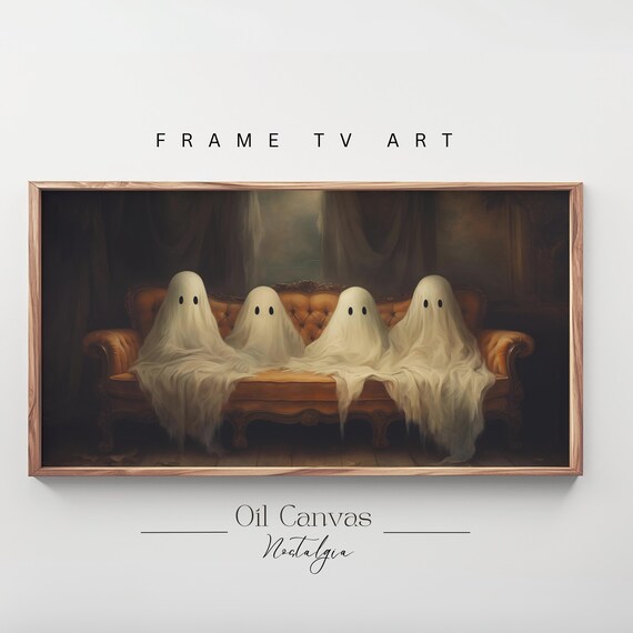 Cute Ghosts Vintage Couch Dark Moody Funny Halloween Wall Art Poster