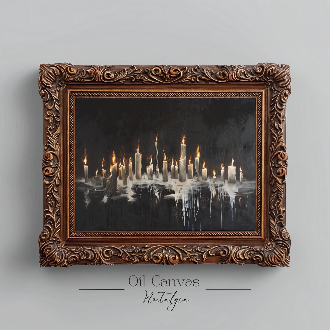 Spooky Halloween Candles Pumpkins Glow Dark Autumn Still Life Wall Art Print - Image 2