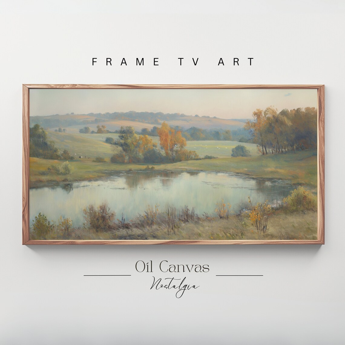 Autumn Pond Golden Hills Fall Foliage Serene Vintage Landscape Poster