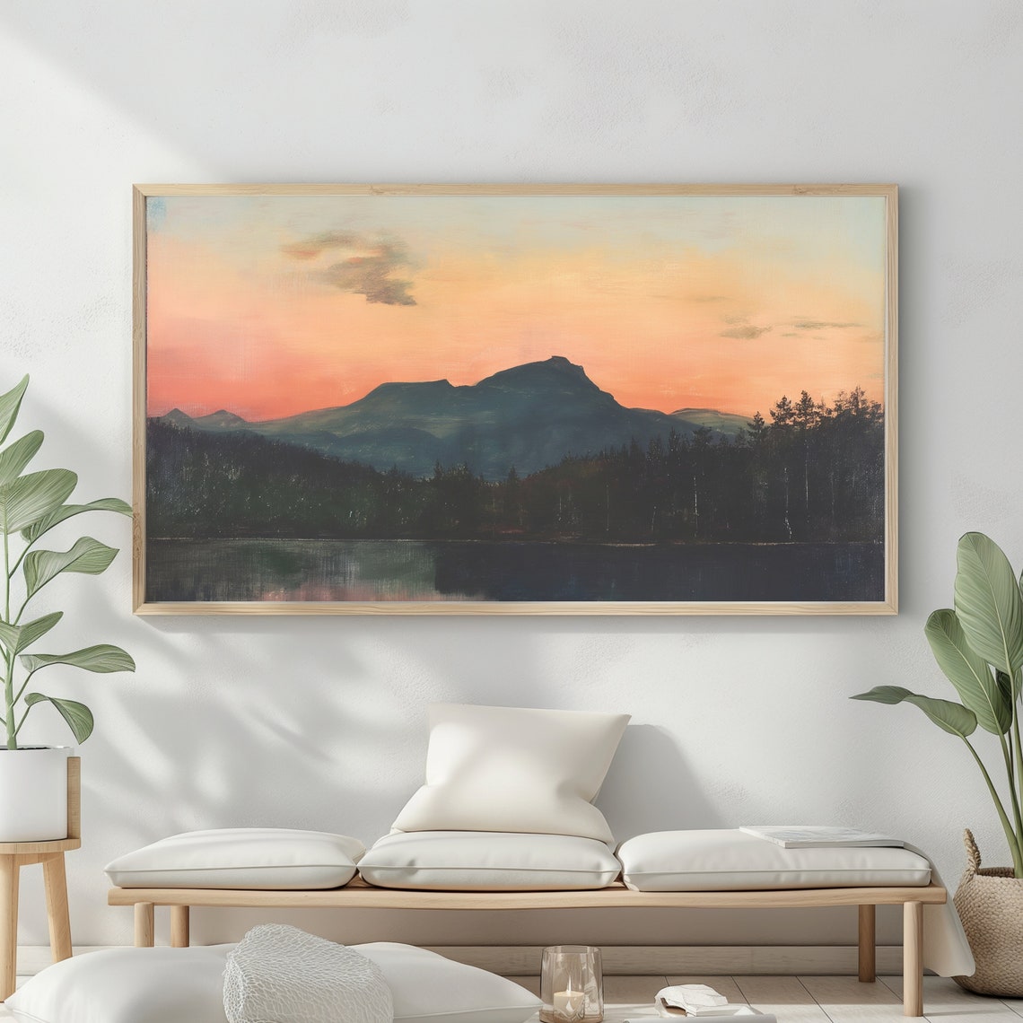 Mountain Landscape Frame Tv Art Moody Oil Painting Neutral Colours Rustic Scenery Farmhouse Decor - Image 2